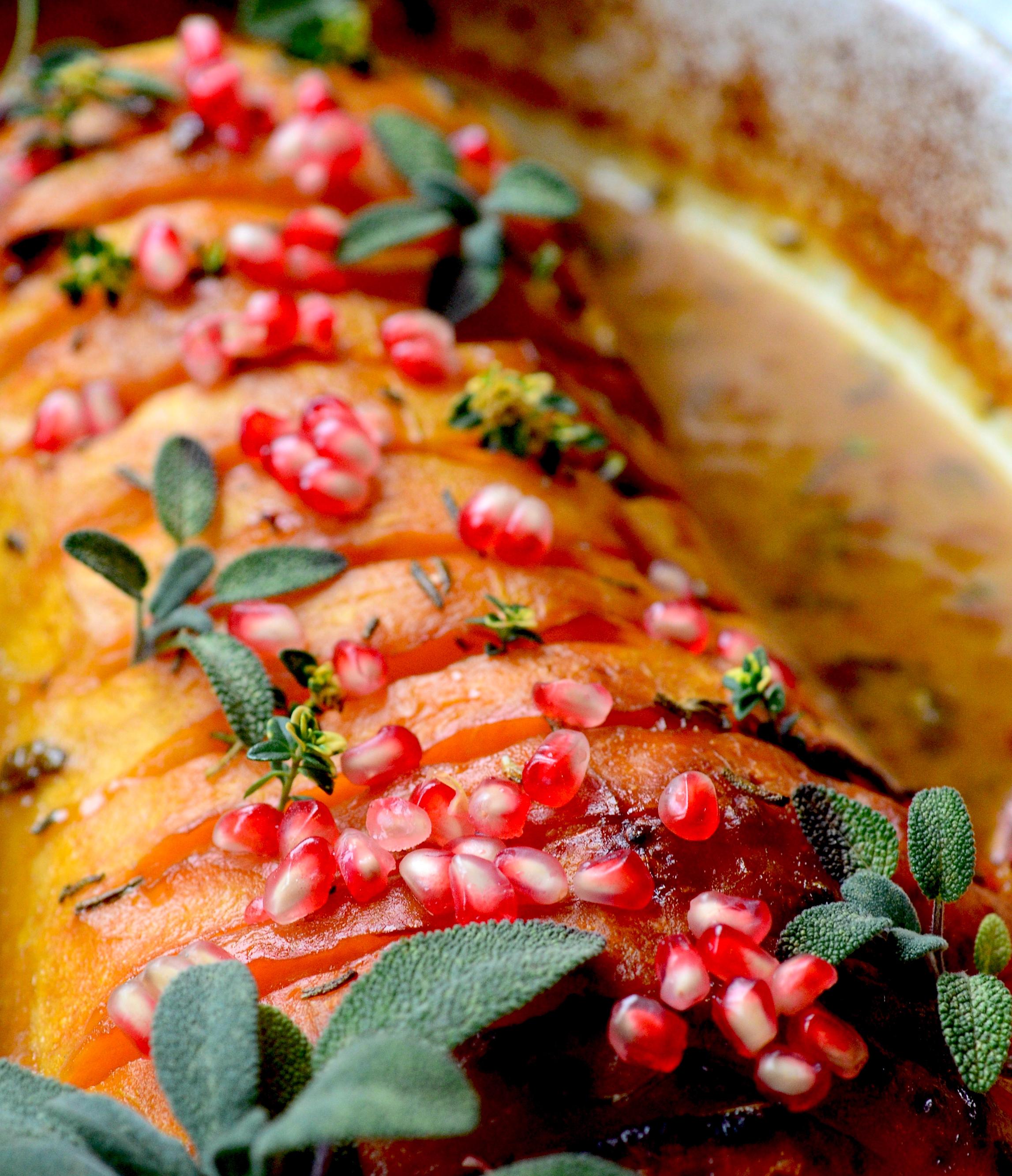 Honey & Dijon mustard glazed pumpkin with pomegranate