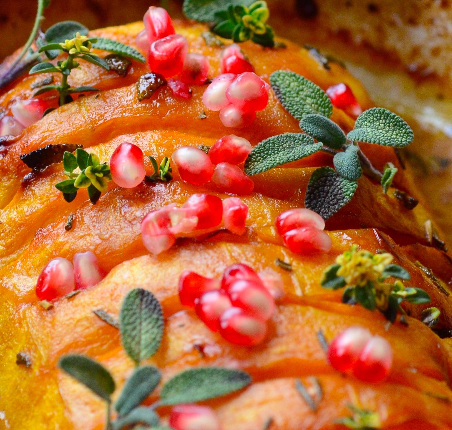 Honey & Dijon mustard glazed pumpkin with pomegranate