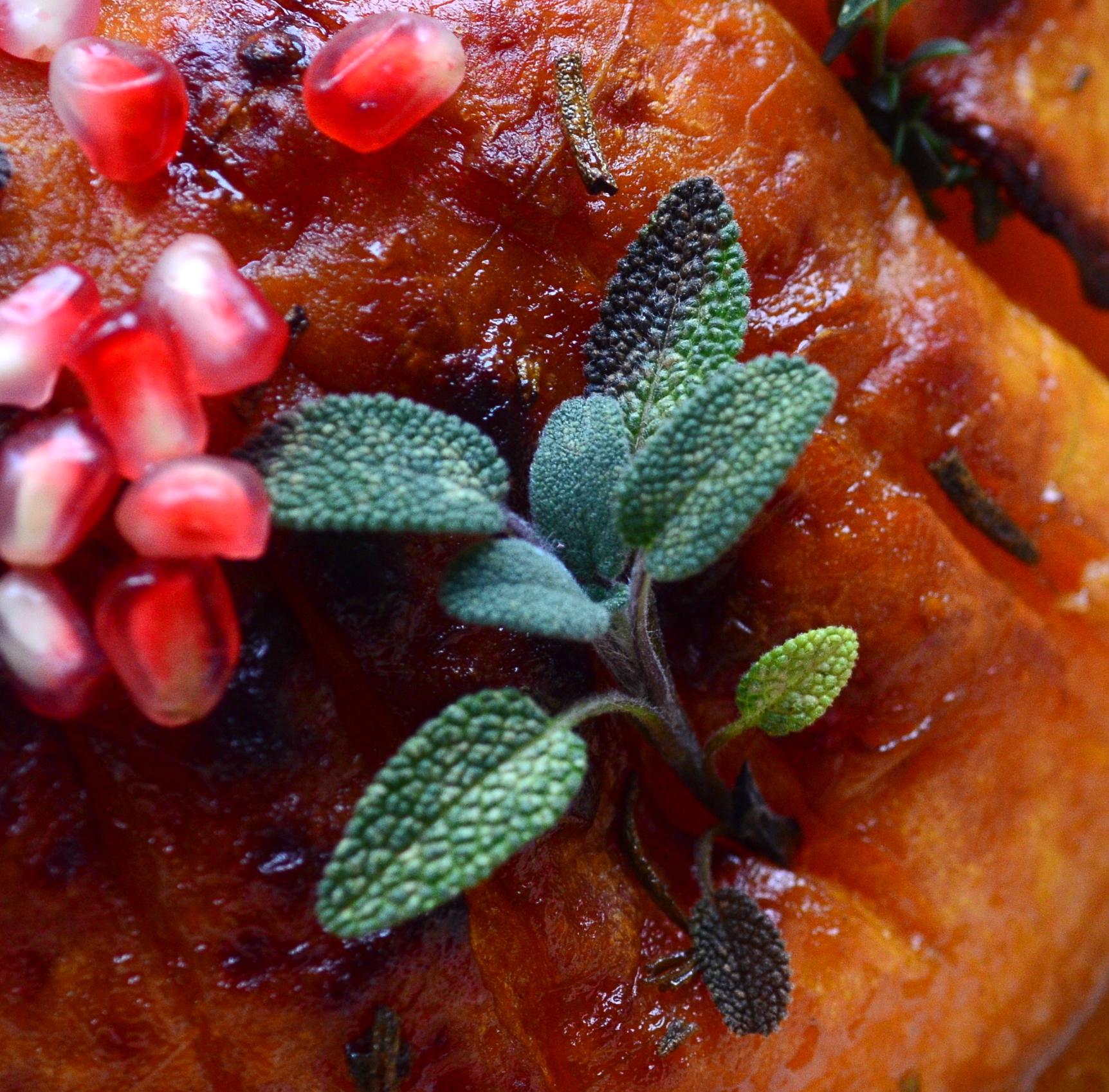 Honey & Dijon mustard glazed pumpkin with pomegranate