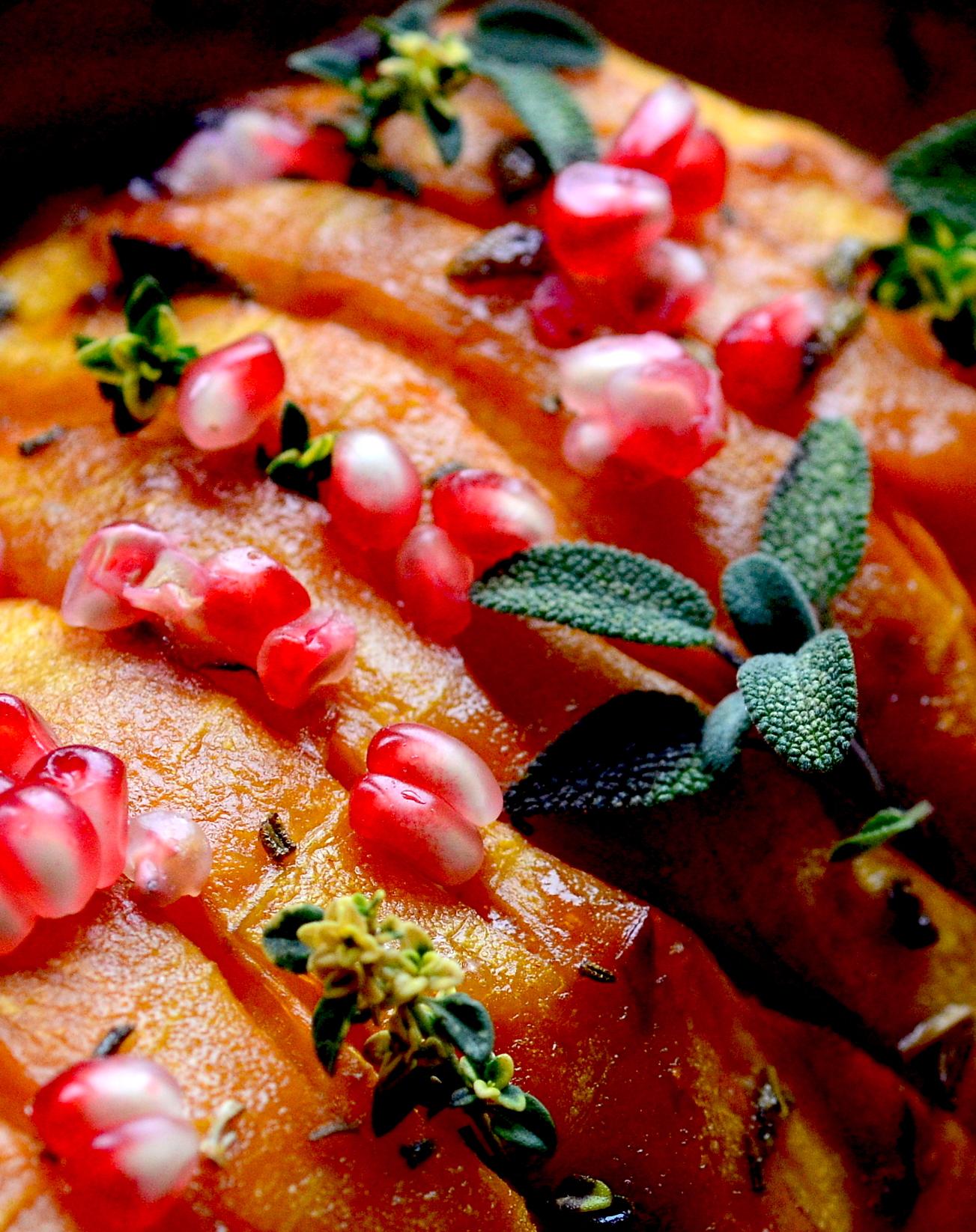 Honey & Dijon mustard glazed pumpkin with pomegranate