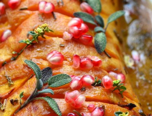 Honey & Dijon mustard glazed pumpkin with pomegranate